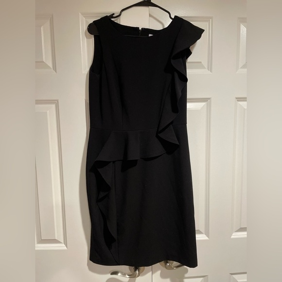 Calvin Klein Dresses & Skirts - Elegant Black Sleeveless Sheath Dress with Ruffle Detail – Size 8 Calvin Klein
